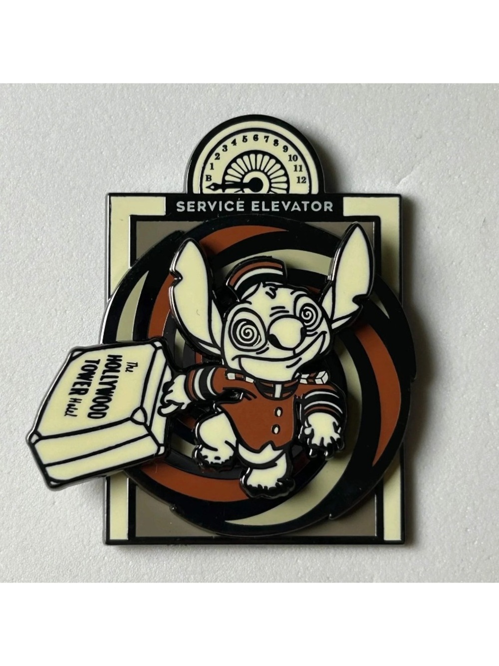Service Elevator Character Pin with Orange, Black & Cream